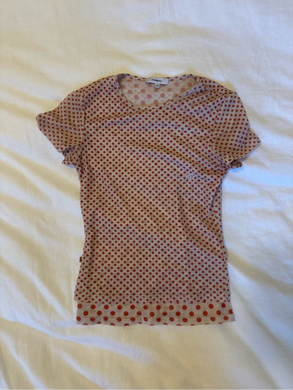 Miaou Cream Tee with Red Polka Dots Short Sleeve